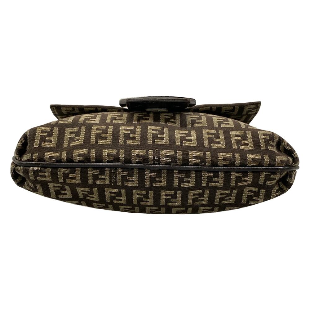 Fendi Zucchino Kamse Pochette Shoulder Bag 8BT075 Dark Brown Beige Jacquard - Picture 5 of 15